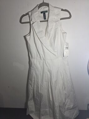 Lauren Ralph Lauren Sleeveless White Collared Wrap-Style Midi Dress